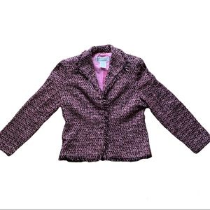 COPY - Jessica Howard tweed Jacket pink/black tartan frayed edges two button  8
